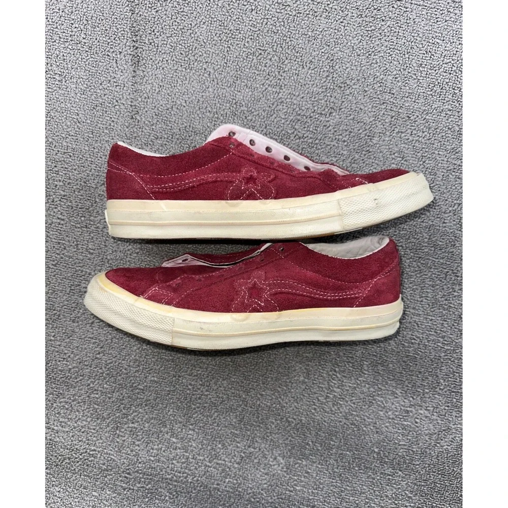 Converse Golf Le Fleur Sneakers M7 W9 Burgundy Red Low Top Suede Floral Rhubarb - Picture 1 of 11